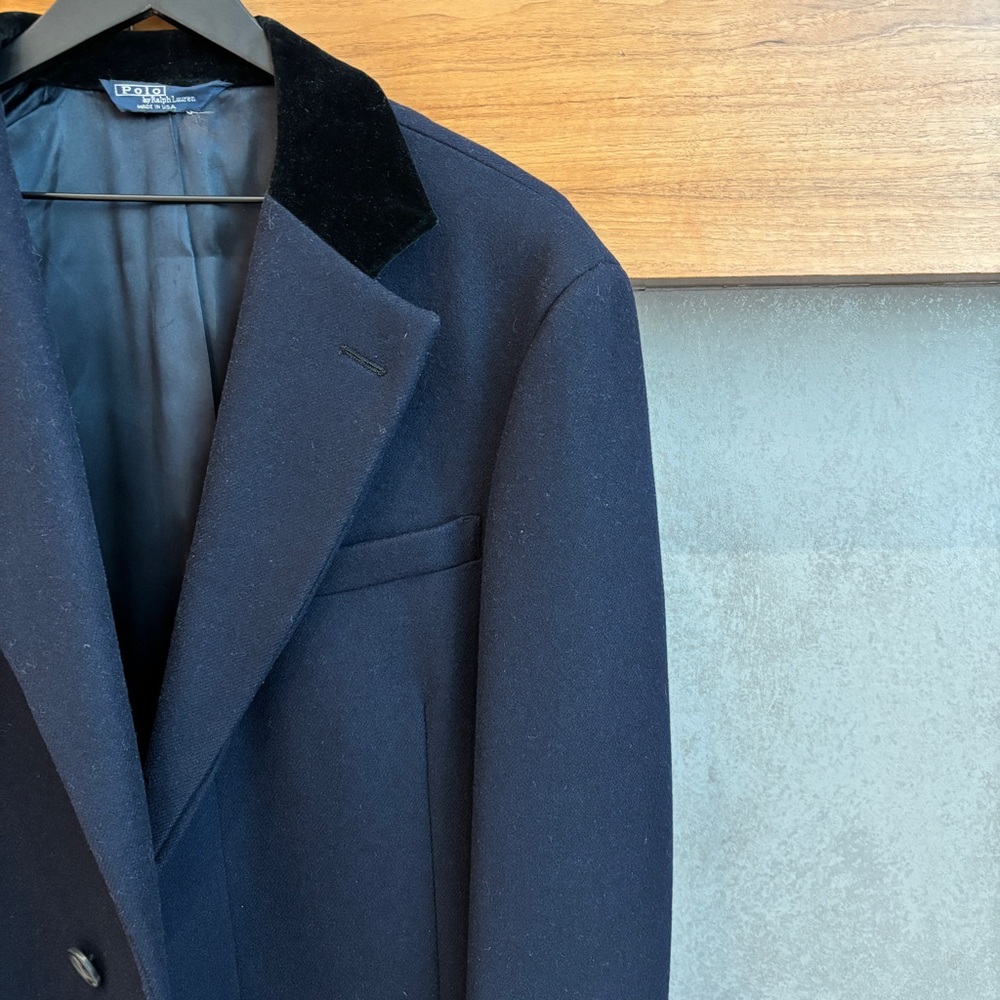 Vintage Polo By Ralph Lauren Men’s Wool Coat with velvet collar, Size L - Picture 5 of 16